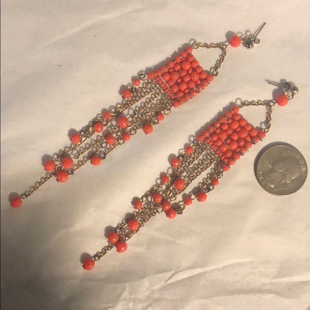 Coral/Gold Chandelier Earrings